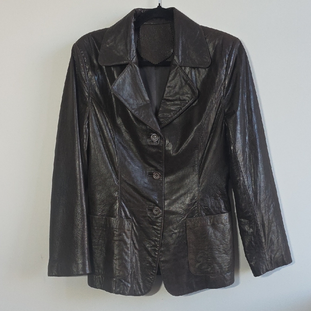Women's Elegant Brown Leather Jacket - Size M